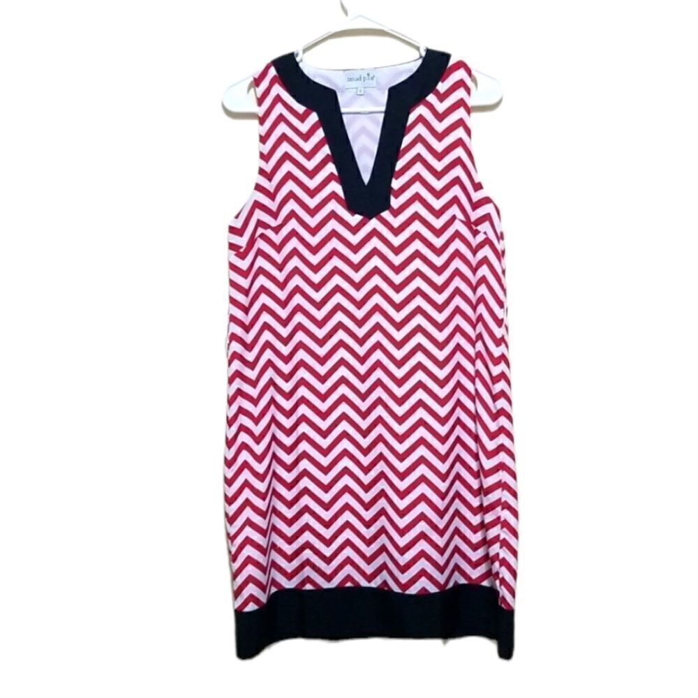 Mud Pie Red Black white Chevron Short Dress Sz Small